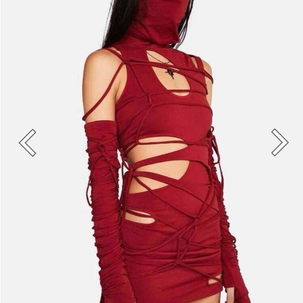 Dolls Kill Burgundy Strappy Mini Dress